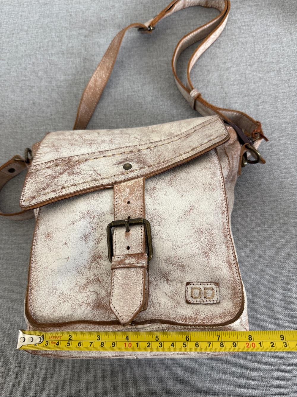 Distressed White Crossbody Bag with Buckle Flap - Picture 14 of 15